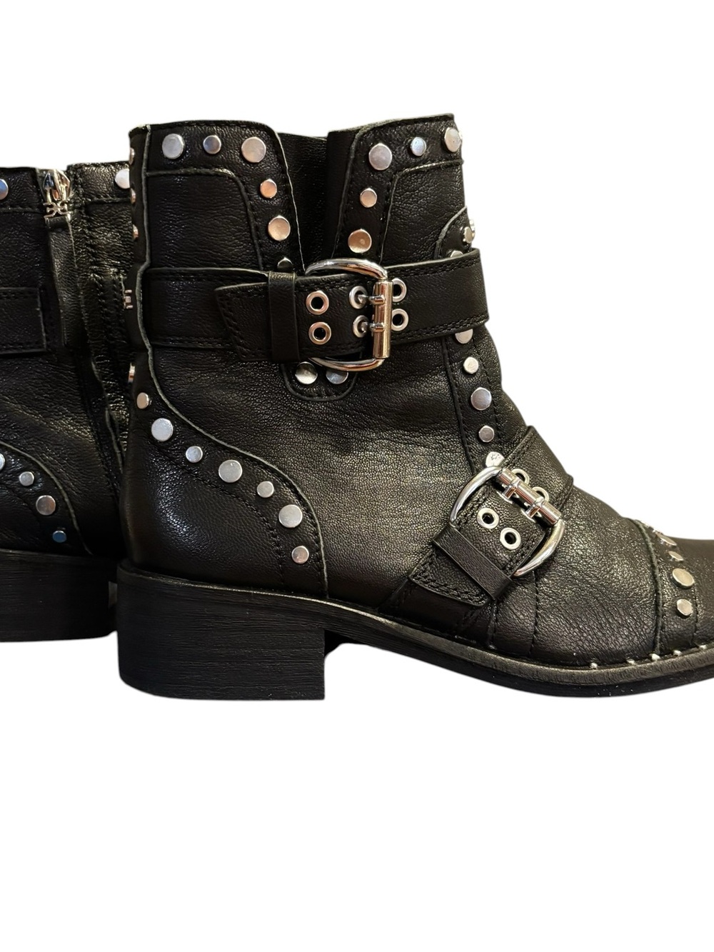 Sam Edelman Womens Drea Black Leather Studded Side Zip Moto Boots Size US 8 - Picture 7 of 15